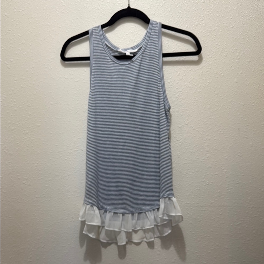 BCBG Striped Sleeveless Top with Ruffle Hem, Size XS